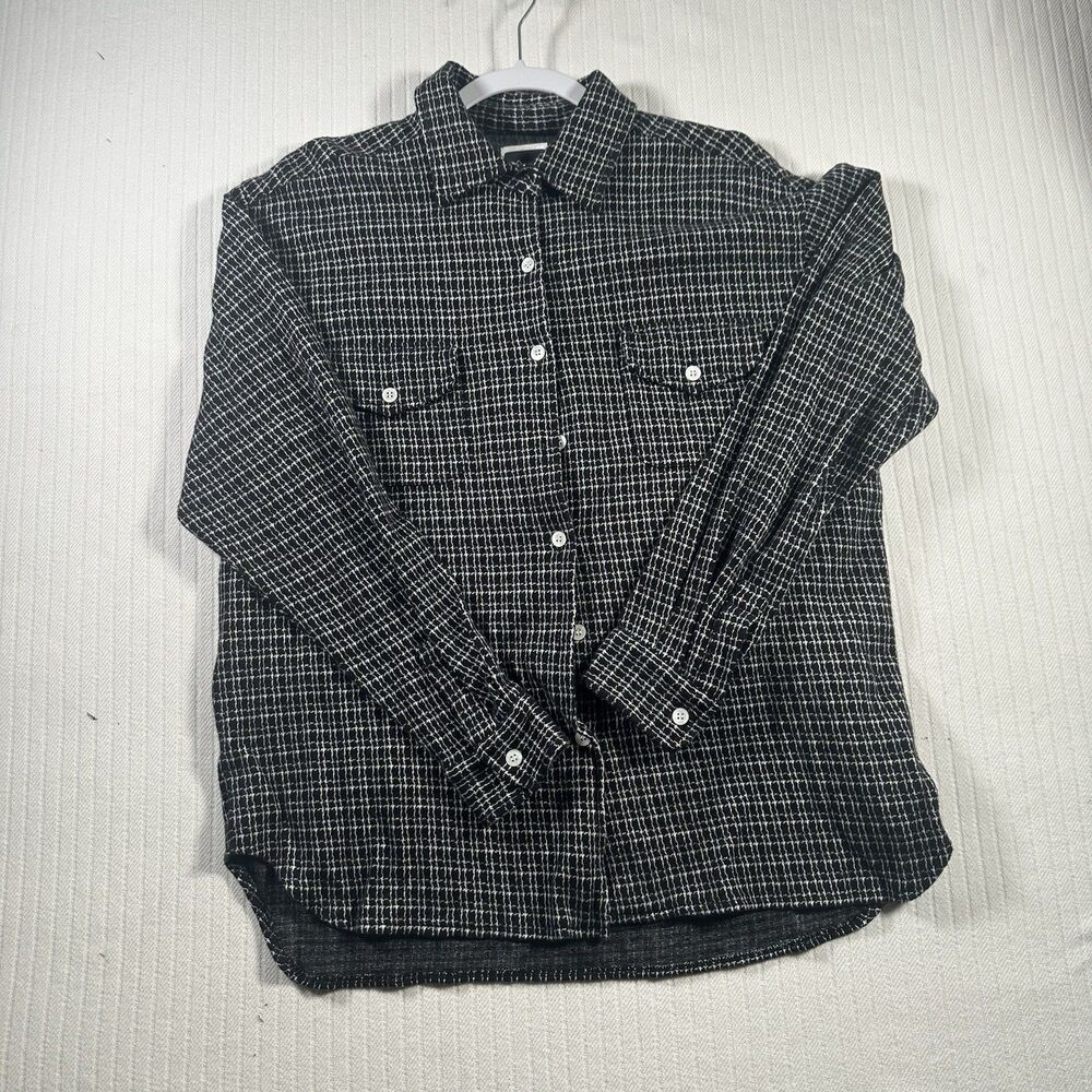 Vtg AJ Sport Andrea Jovine Plaid Flannel Shirt Womens Medium Oversized Black